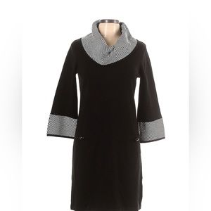 Jessica Howard New Black Sweater Dress With White Herringbone Collar and Cuffs